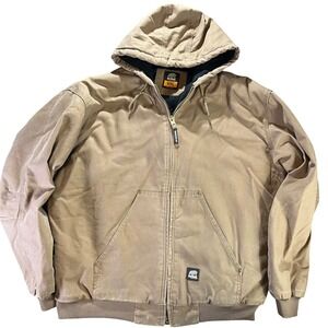 Berne‎ Workwear Quilted Lined Hooded Canvas Jacket Mens 2XL Tan Full Zip